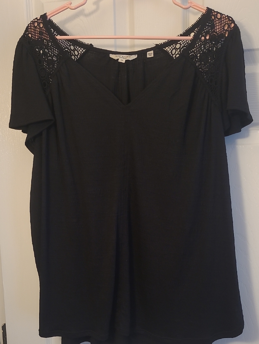 Max Studio Black Crochet-Shoulder Women's Top